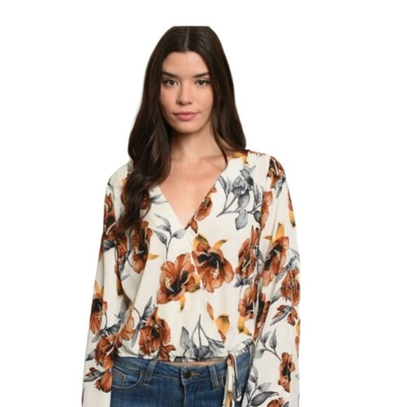 Fall Floral Gypsy Blouse Cream and Brown - Picture 6 of 6